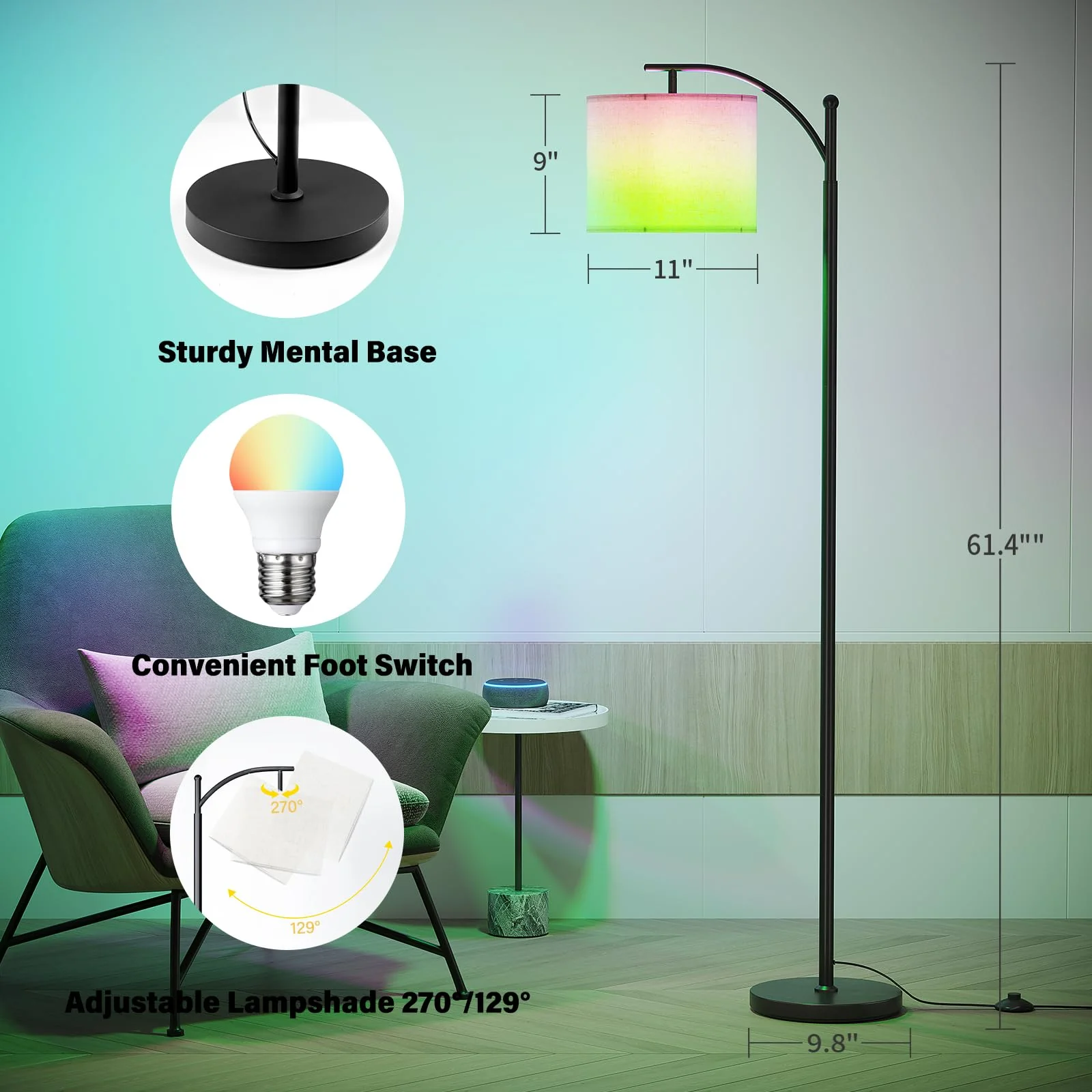 Dimmable RGB Tall Lamp with Remote & Hanging Shade - Yuha Electric