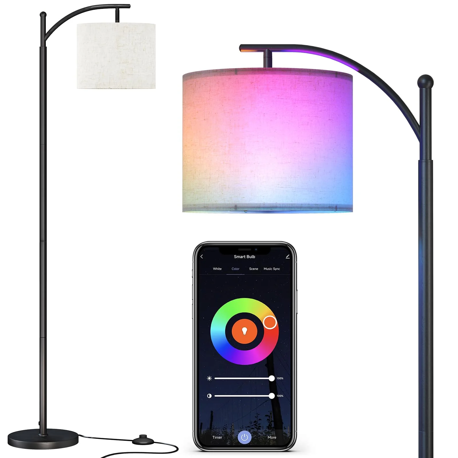 Dimmable RGB Tall Lamp with Remote & Hanging Shade - Yuha Electric