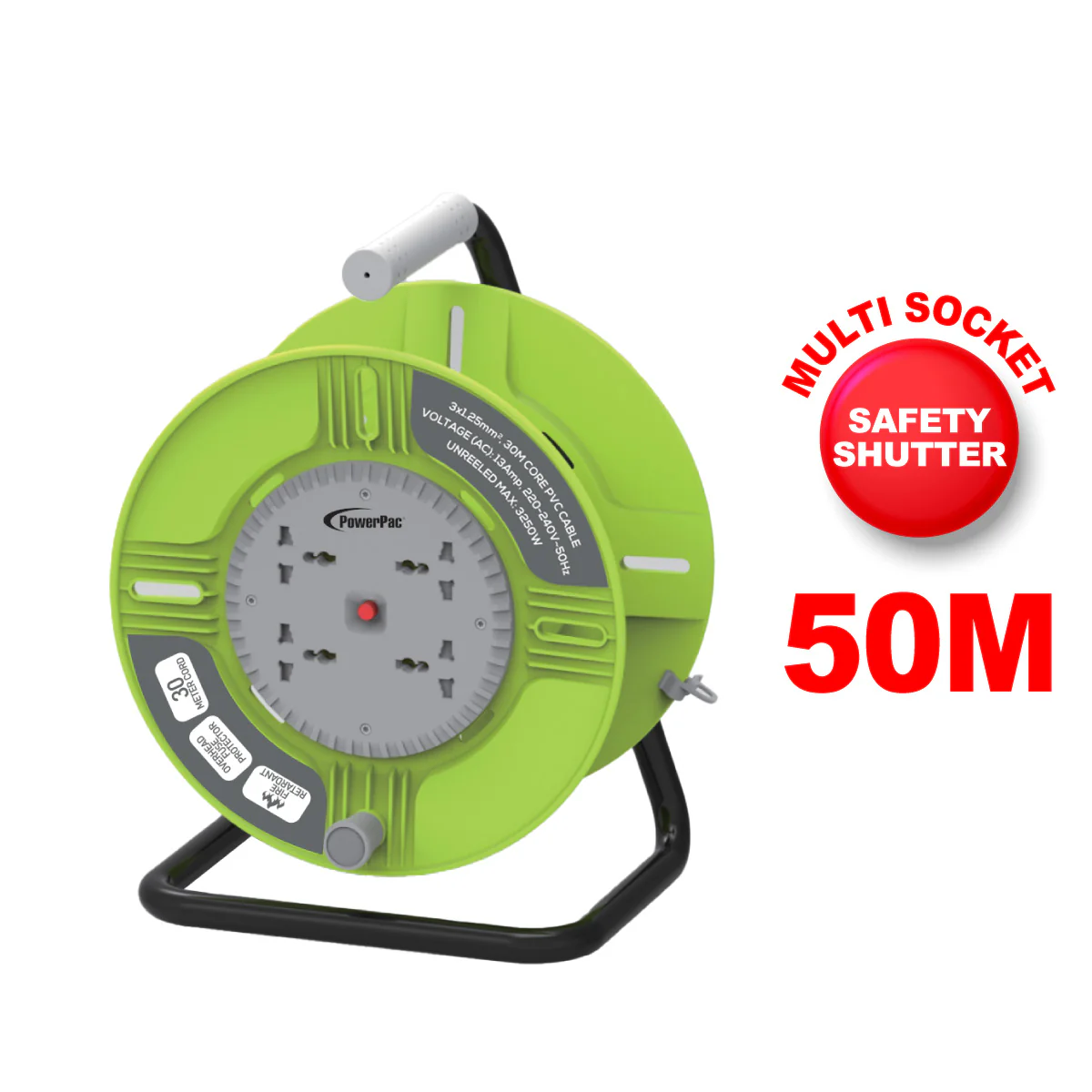 Cable Reel 50M Portable Cable Reel, Extension Socket, Power Reel, Power Cord (PP850) - Yuha Electric