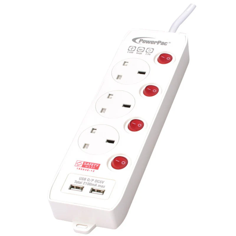 Extension Cord, Extension Socket, Power Cord 3 Metre 3 way with Dual USB Charger (PP133U) - Yuha Electric