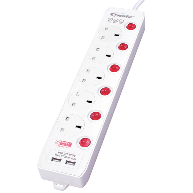 Extension Cord, Extension Socket, Power Cord 3 Metre 5 way with Dual USB Charger (PP135U) - Yuha Electric