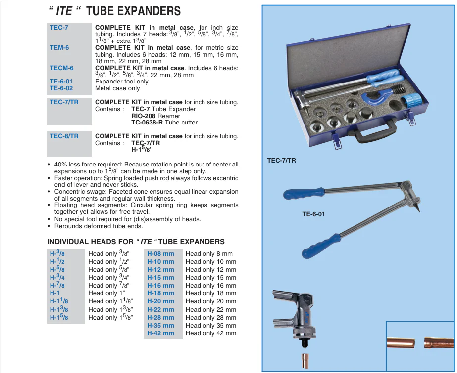 ITE TEC-7 Complete Tube Expander Kit | 7 Heads | 3/8