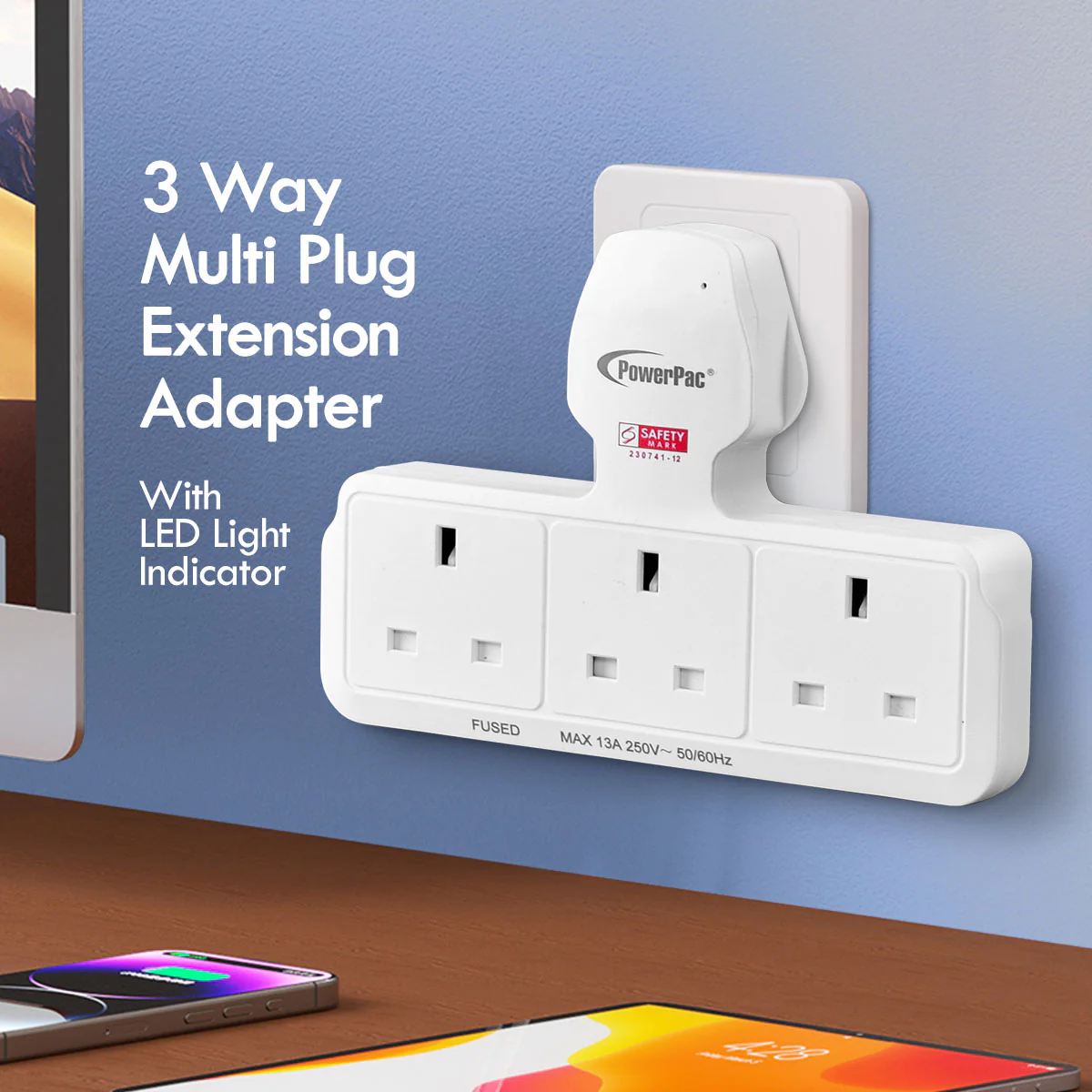 Multi Plug Extension Adapter with 3 Way, Power Extension Socket Adaptor (PP277) - Yuha Electric