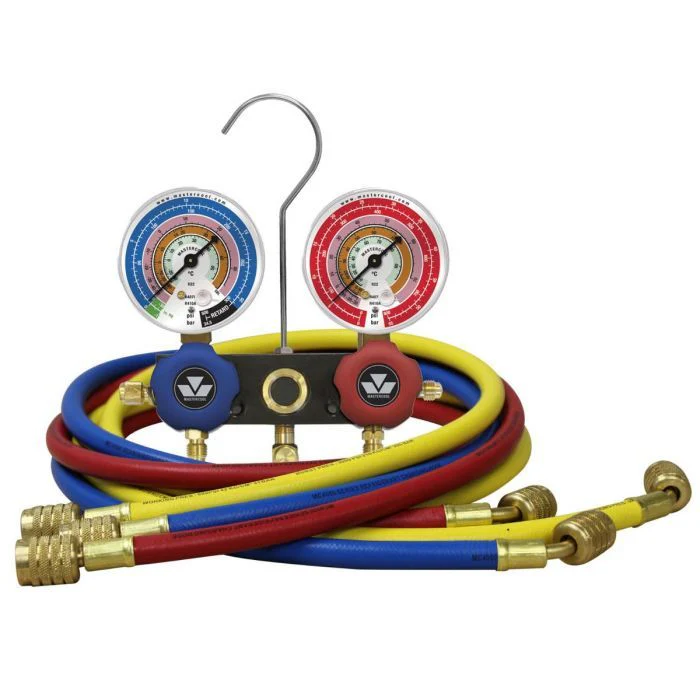 Mastercool 93661-MB 2-Way Manifold Gauge Set 80mm R134a/R404A 3×150cm - Yuha Electric