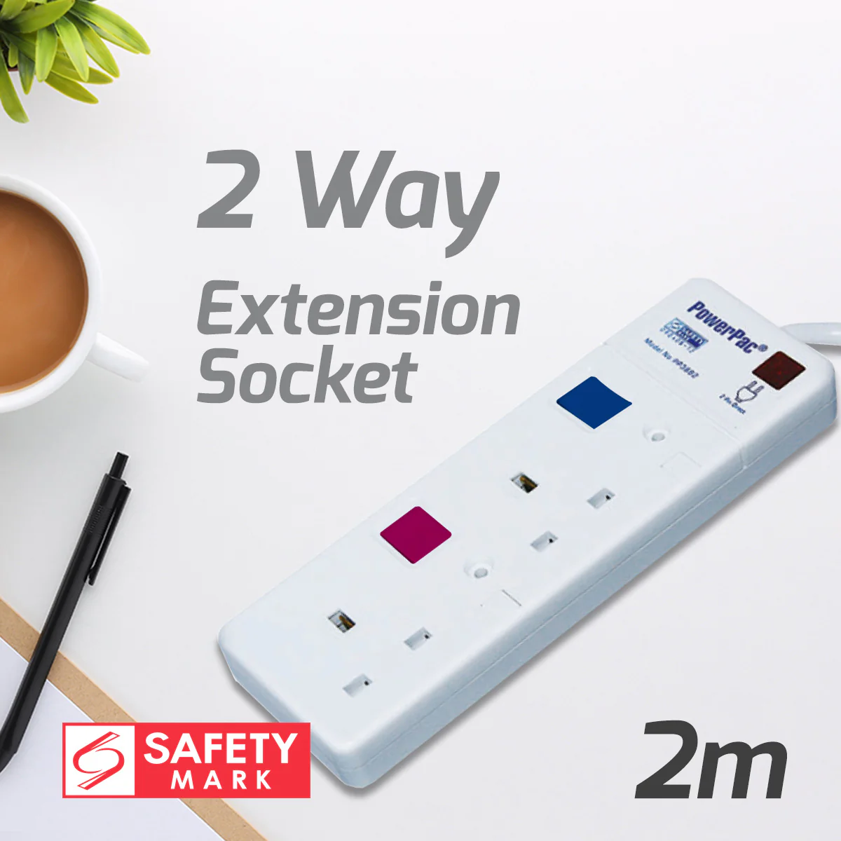 Extension Cord, Extension Socket, Power Cord, Power Extension 2 Metre 2 way (PP3882-2) - Yuha Electric