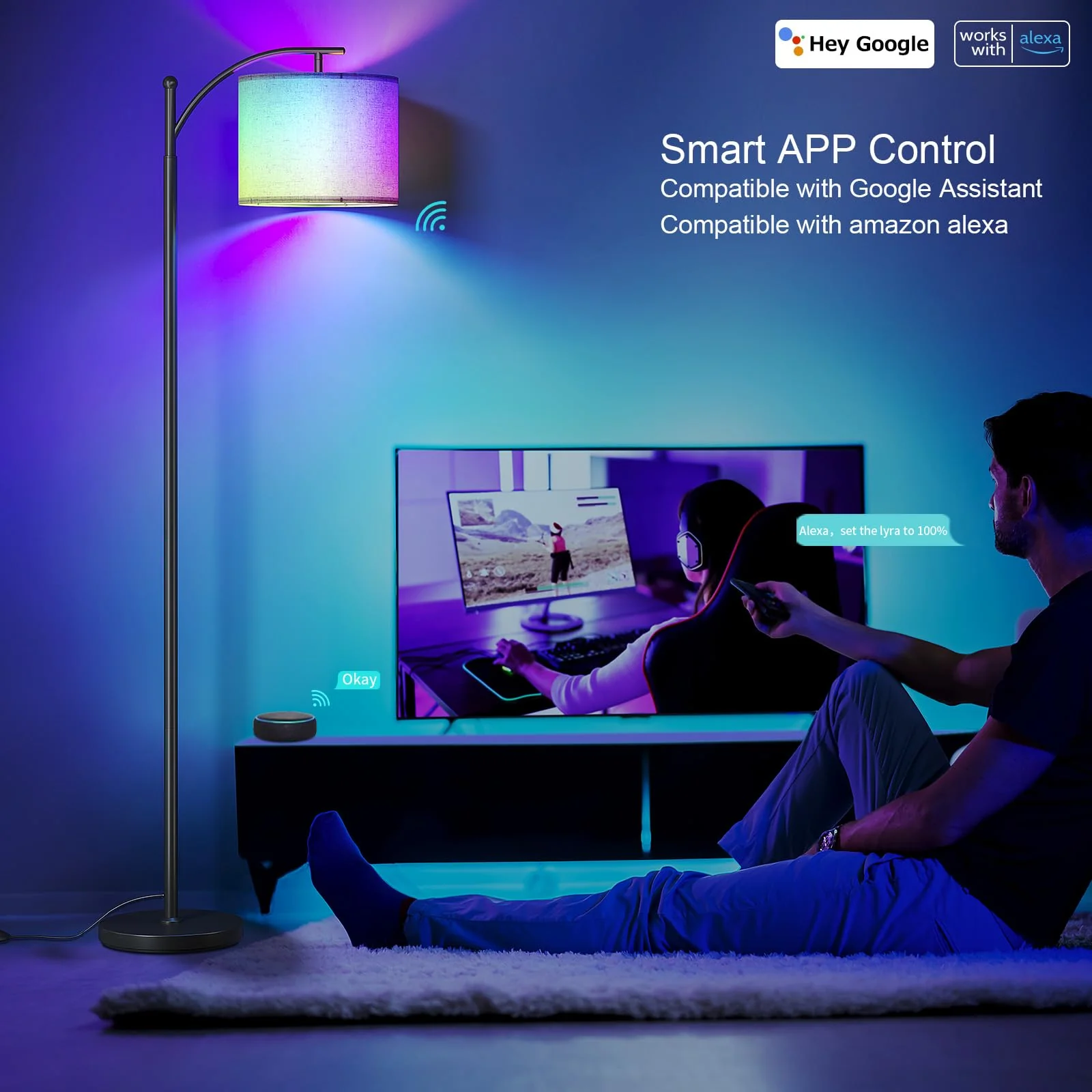 Dimmable RGB Tall Lamp with Remote & Hanging Shade - Yuha Electric