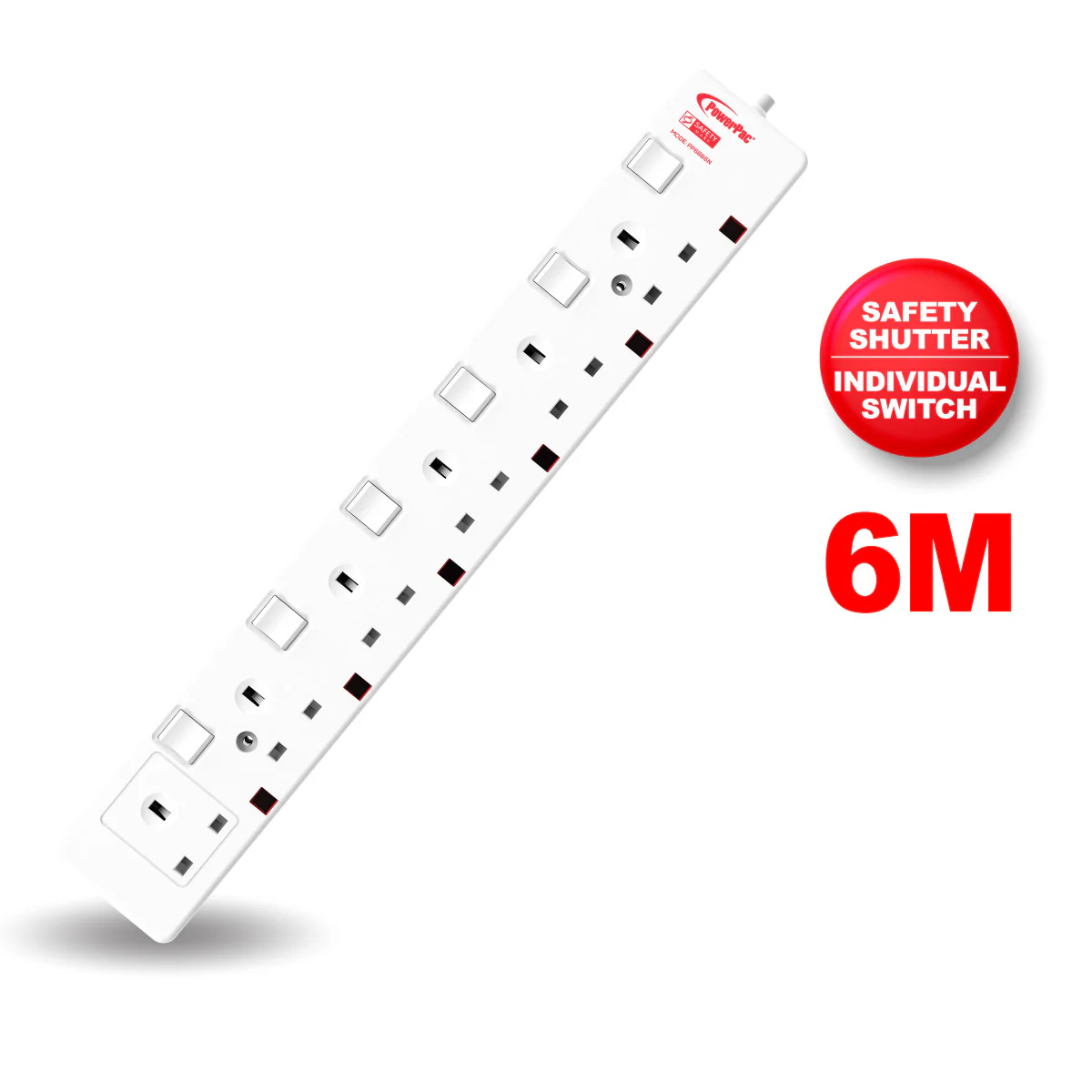 Extension Cord, Extension Socket, Power Cord, Power Extension 6 Metre 6 way (PP6886N) - Yuha Electric