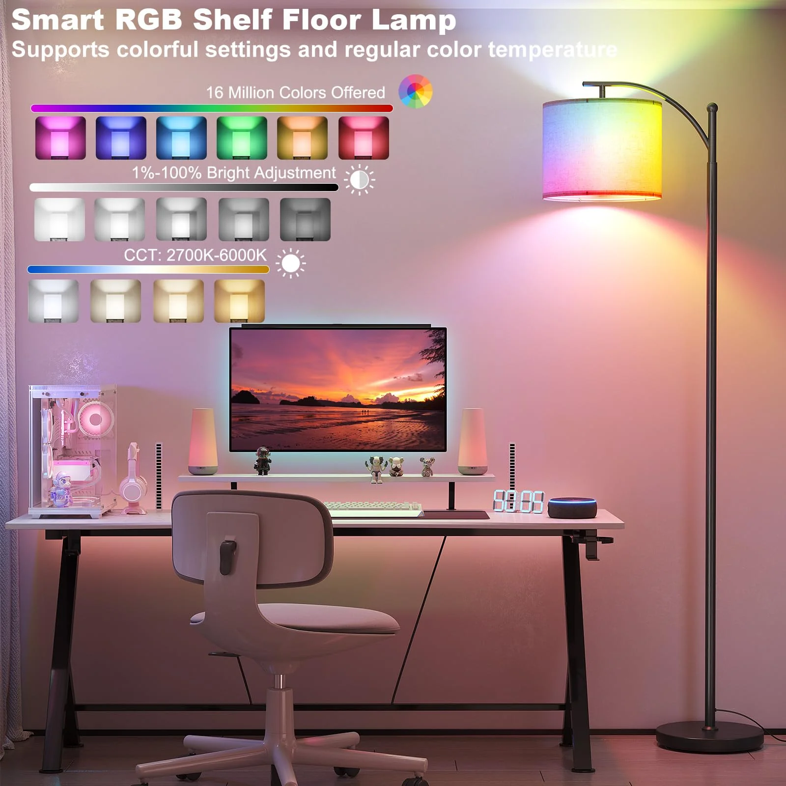 Dimmable RGB Tall Lamp with Remote & Hanging Shade - Yuha Electric