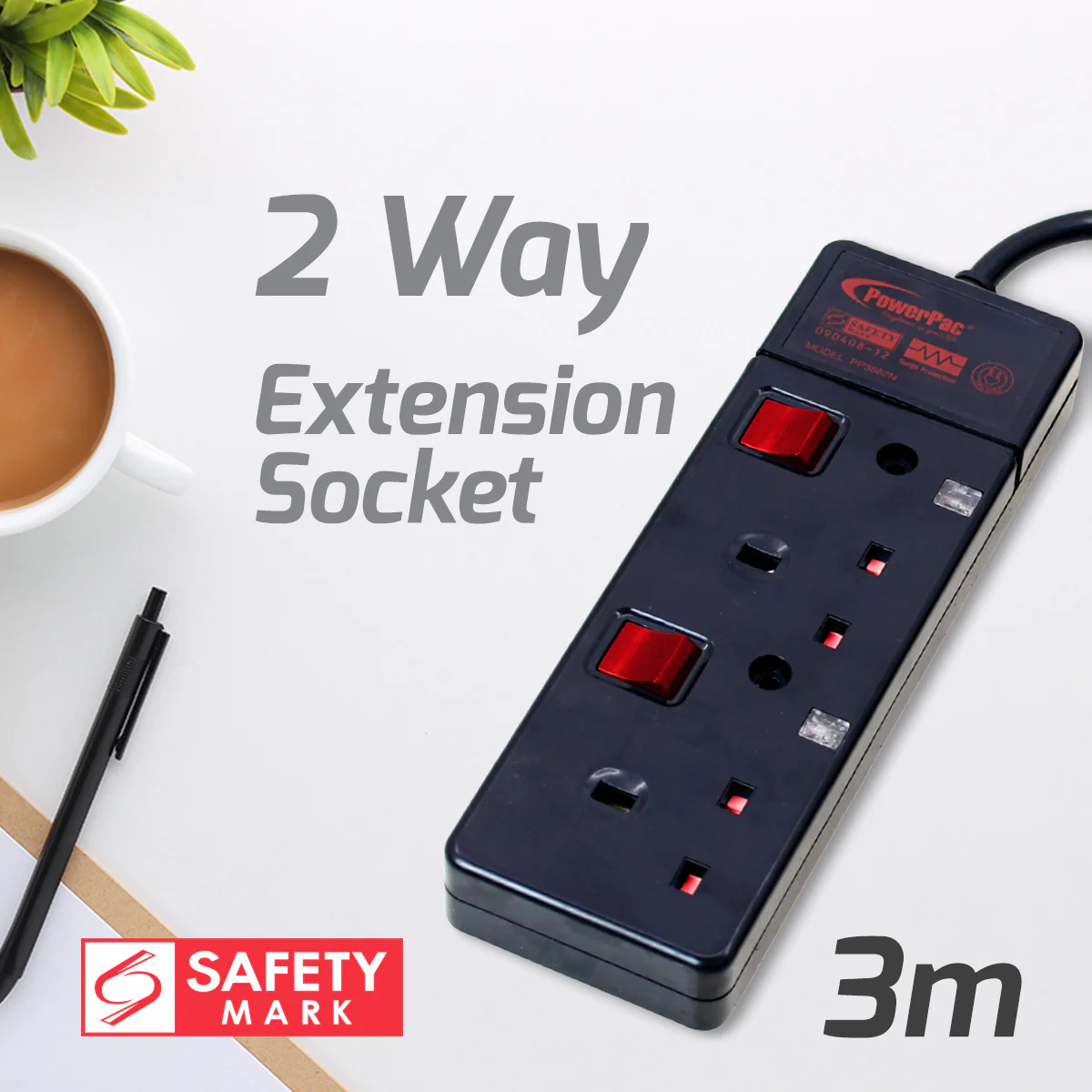 Extension Cord, Extension Socket, Power Cord, Power Extension 3 Metre 2 way (PP3882BK) - Yuha Electric