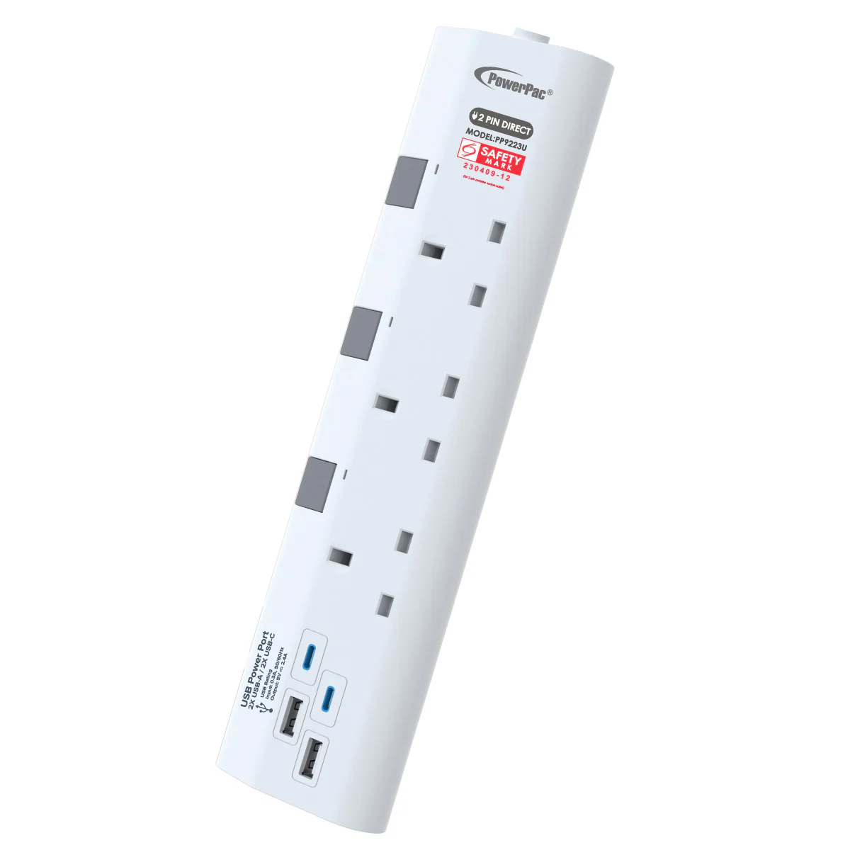Extension Cord, Extension Socket 3 Metre 3 way with 2xUSB-A & 2xUSB-C Charger (PP9223U) - Yuha Electric