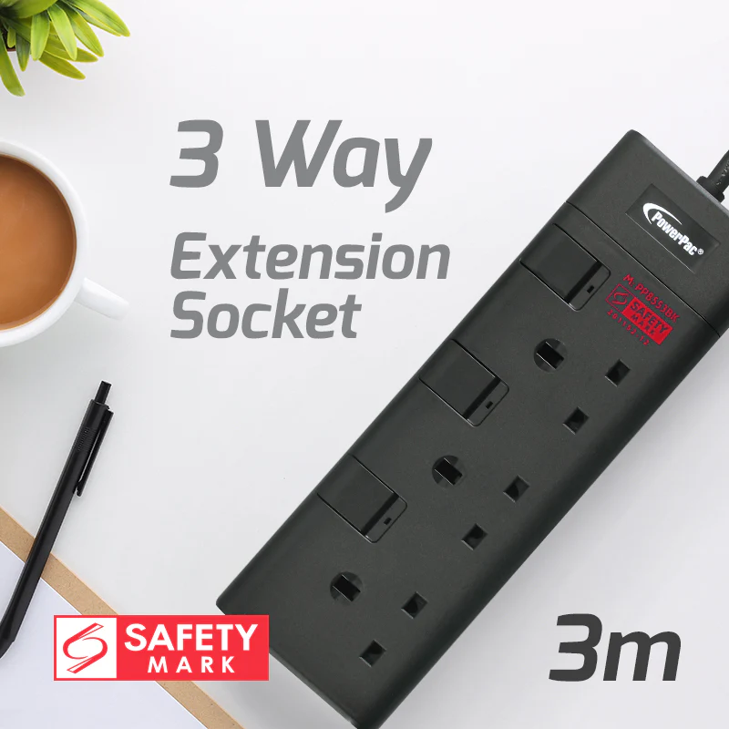 Extension Cord, Extension Socket, Power Cord, Power Extension 3 Meter 3 way (PP8553BK) - Yuha Electric