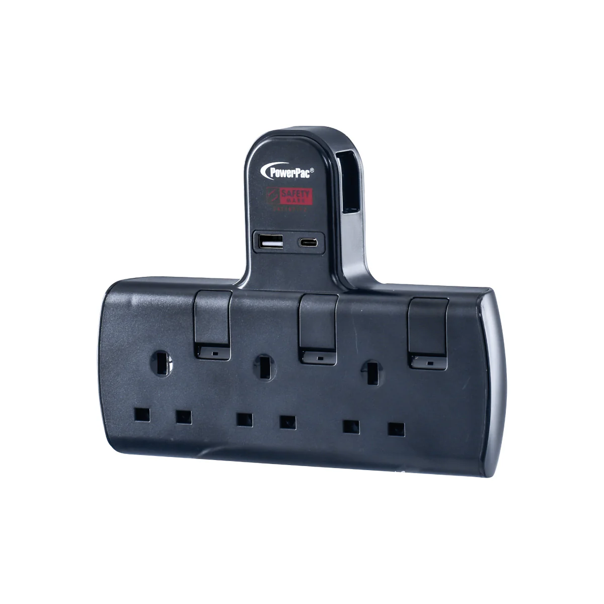 Multi Plug Extension Adapter with 3 Way adapter, USB-A, USB-C, 3 Way Socket Adaptor (PP293UBK) - Yuha Electric