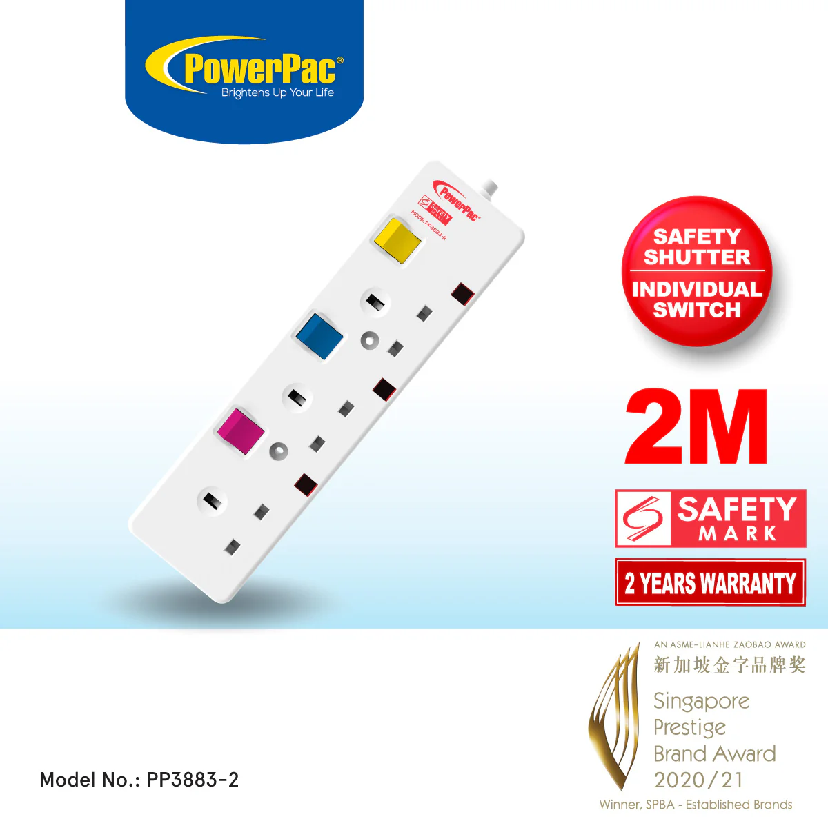 Extension Cord, Extension Socket, Power Cord, Power Extension 2 Metre 3 way(PP3883-2) - Yuha Electric