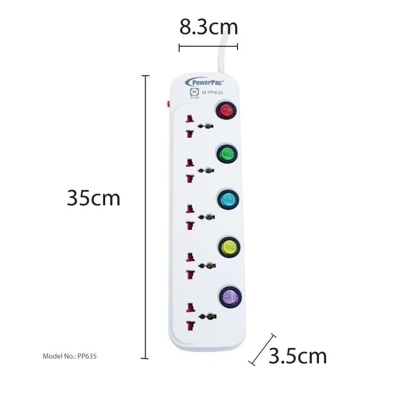3 Metre 5 Way Multi extension socket (PP635) - Yuha Electric