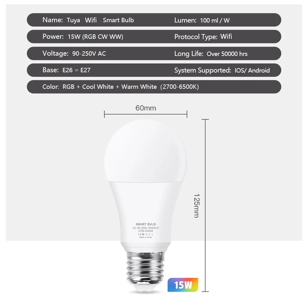 15W WiFi Smart Led Light Bulb E27 110-220V - Yuha Electric