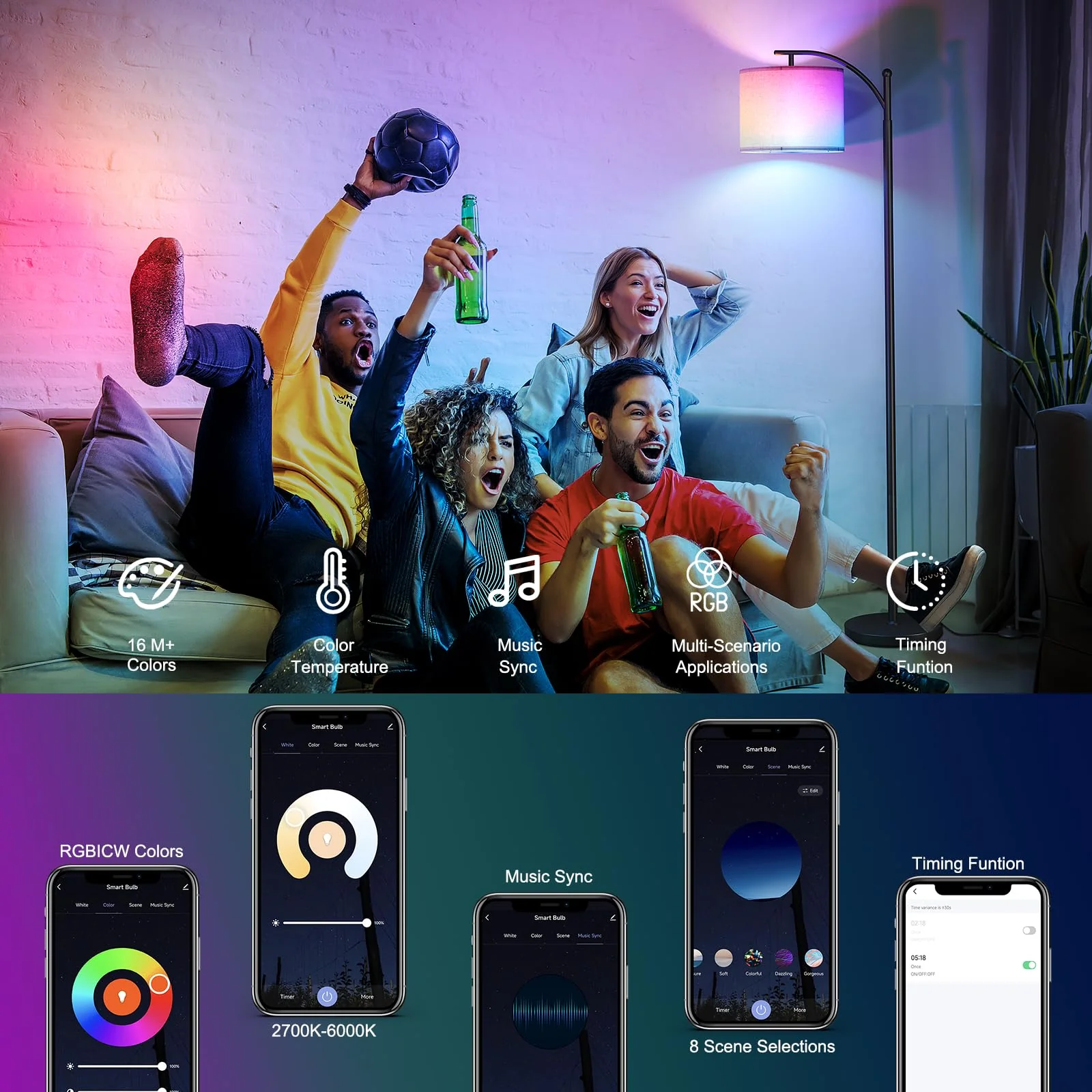 Dimmable RGB Tall Lamp with Remote & Hanging Shade - Yuha Electric