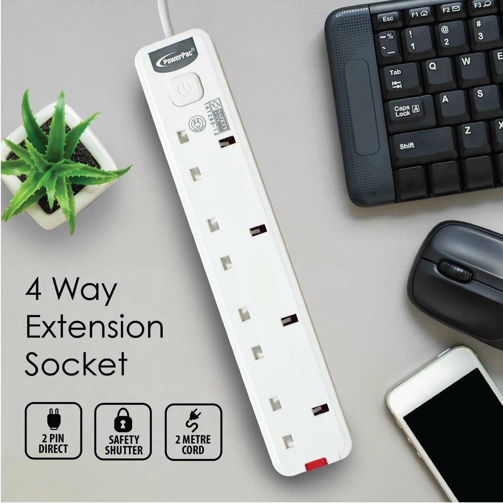Extension Cord, Extension Socket, Power Cord, Power Extension 2 Metre 4 way (PP468) - Yuha Electric