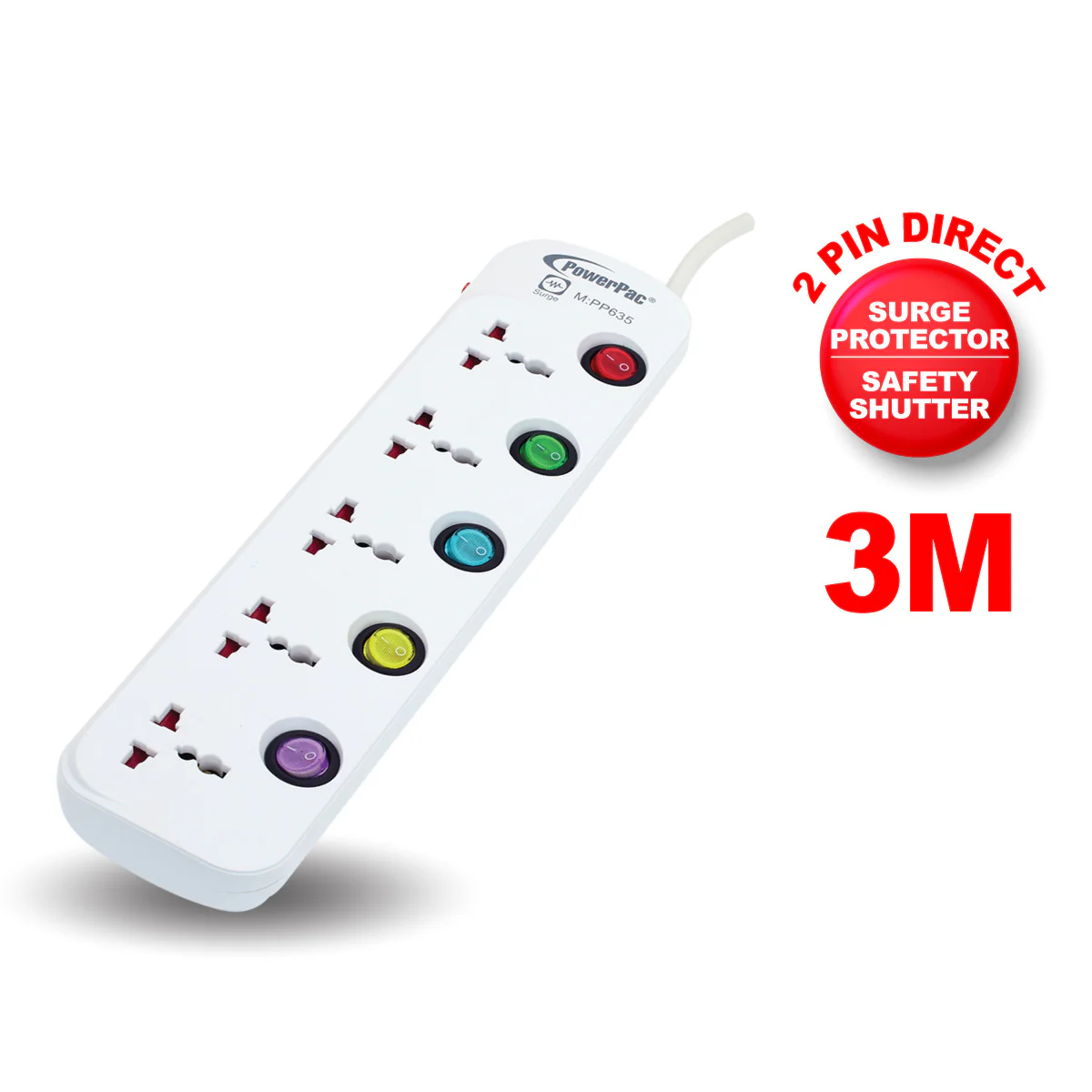 3 Metre 5 Way Multi extension socket (PP635) - Yuha Electric