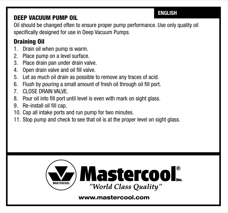 Mastercool 90018-6 Deep Vacuum Pump Oil | Case of 6 x 18oz (531ml) Bottles - Yuha Electric
